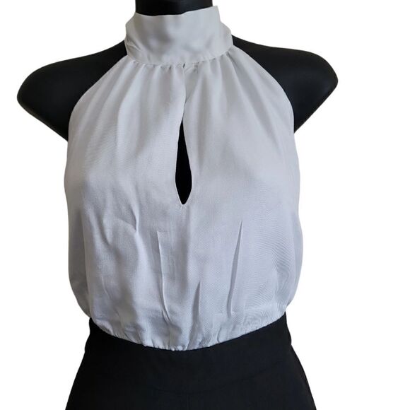 ABS By Allen Schwartz  Black and White Halter Back Jumpsuit Sz 0  NWT - Picture 4 of 10